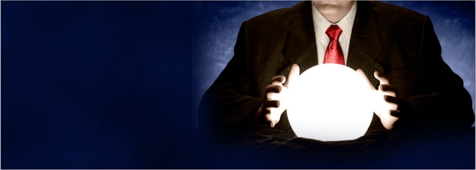 Manager using a crystal ball for business intelligence for insights