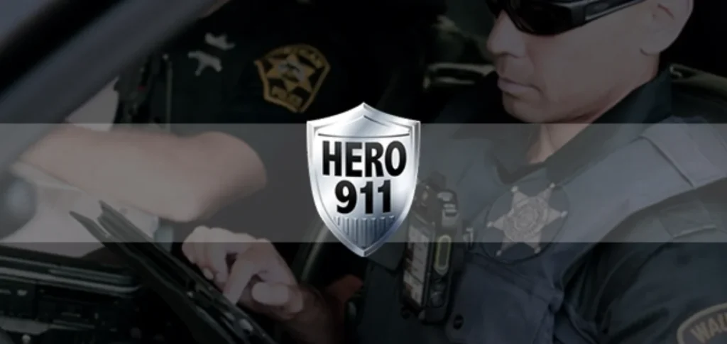 Picture of Guard911 & Hero911 logos with a cop in the background