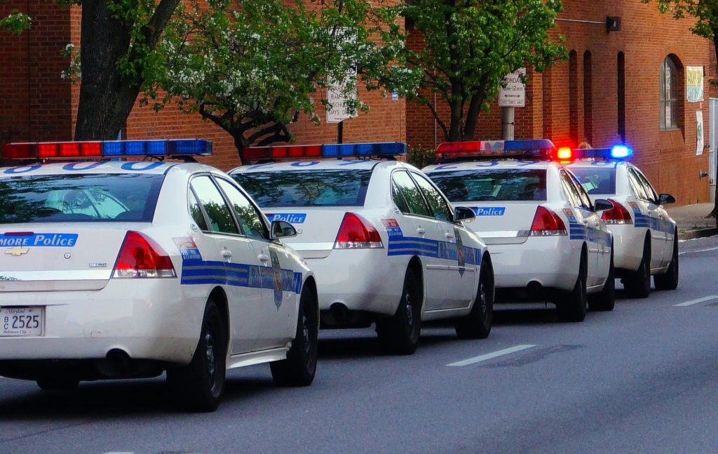 A line of police cars