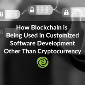 Black & white graphic with blog title and blockchain graphics